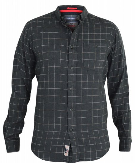 D555 Taylor Long Sleeve Shirt Charcoal - Hemden - Overhemden Grote Maten Heren